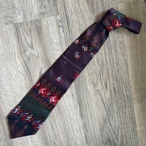 1980s JT Beckett 100% Silk Floral Paisley Wicker Patchwork Tie Cottage Necktie